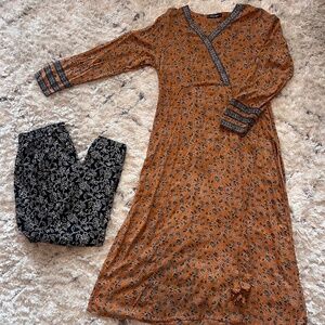 S LIMELIGHT Floral Yellow Mustard & Black 100% Cotton 2pcs Set - Kameez Trousers